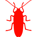 A red silhouette of a bug with long antennae set against a black background, representing a stylized insect illustration. Pest treatment services ensure effective elimination and prevention of infestations.