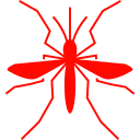 Red silhouette of a mosquito with detailed wings and legs on a black background.