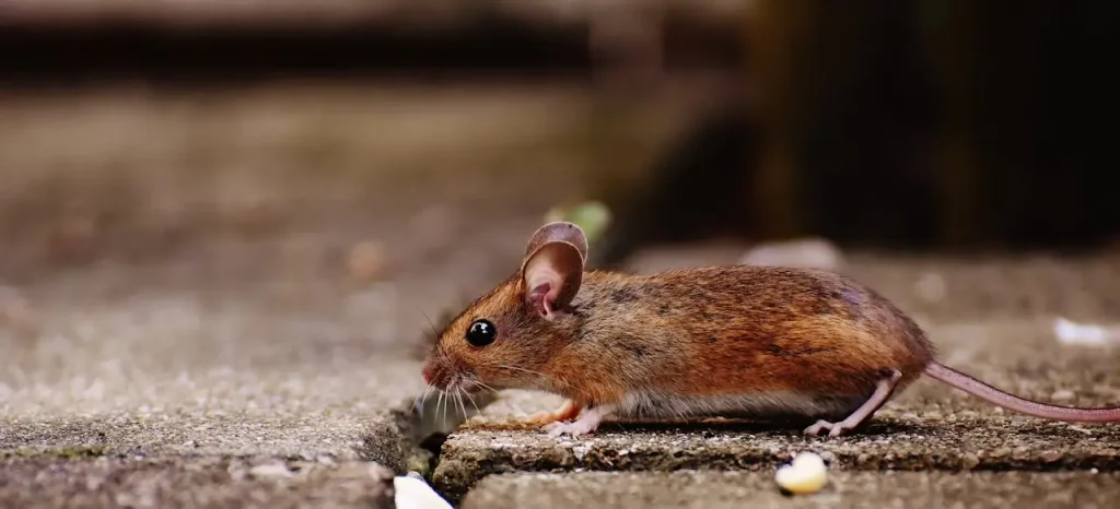 A close-up of a small brown mouse with large ears and bright eyes, moving cautiously across a stone surface, highlighting the importance of effective Rodent Control Service, and professional Rat Killer solutions.