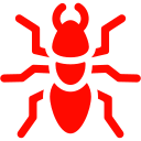 Red silhouette of a bug with long antennae, set against a black background, depicting a stylized insect illustration.